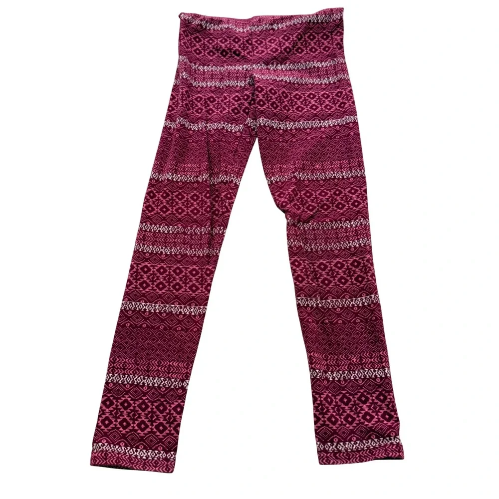 Old Navy Leggings Girls Size M 8 Burgundy Pink Geometric Fair Isle Stretch
